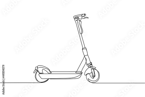 Continuous one line of electric scooter in silhouette on a white background. Linear stylized.Minimalist.