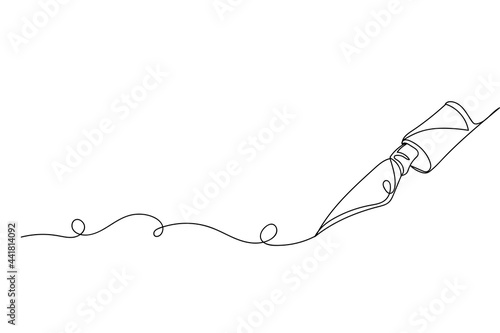 Continuous one line of fountain pen in silhouette on a white background. Linear stylized.Minimalist.