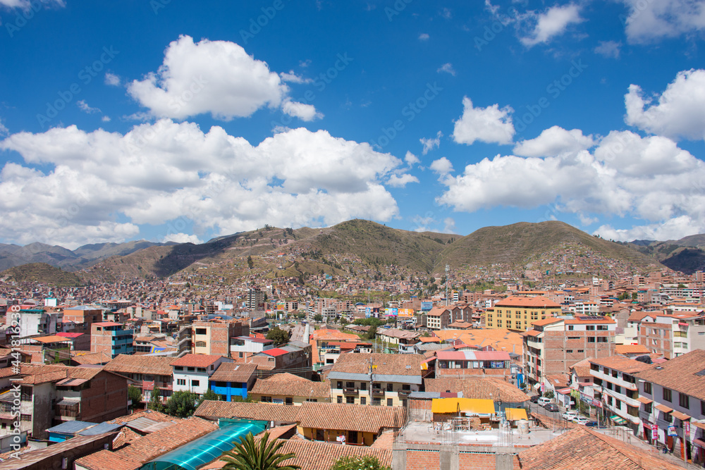 View of the city of Cusco, Peru. It is the capital of the Cusco Region and of the Cusco Province. Cusco has a subtropical highland climate