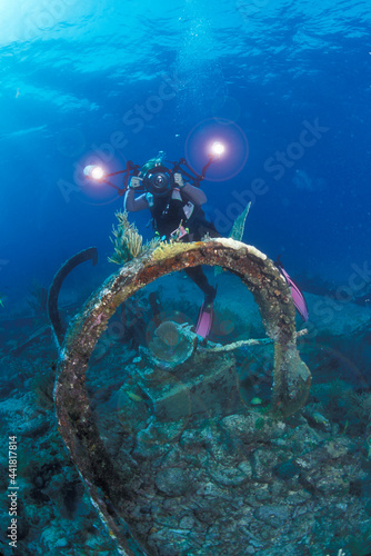 Underwater photographer on shipwreck in the Florida Keys photo