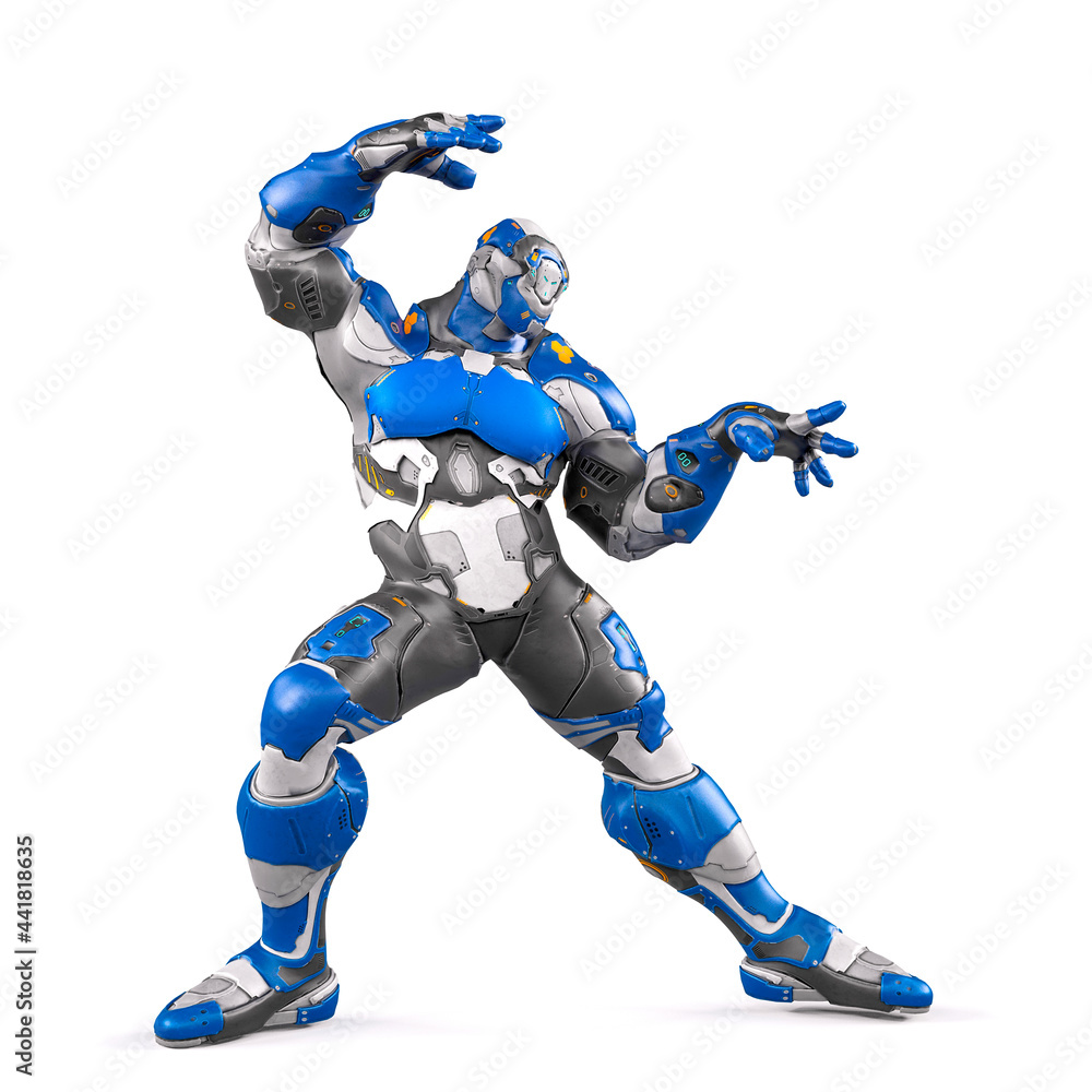 future soldier is doing some magic moves on white background side view future soldier is doing some magic moves on white background side view