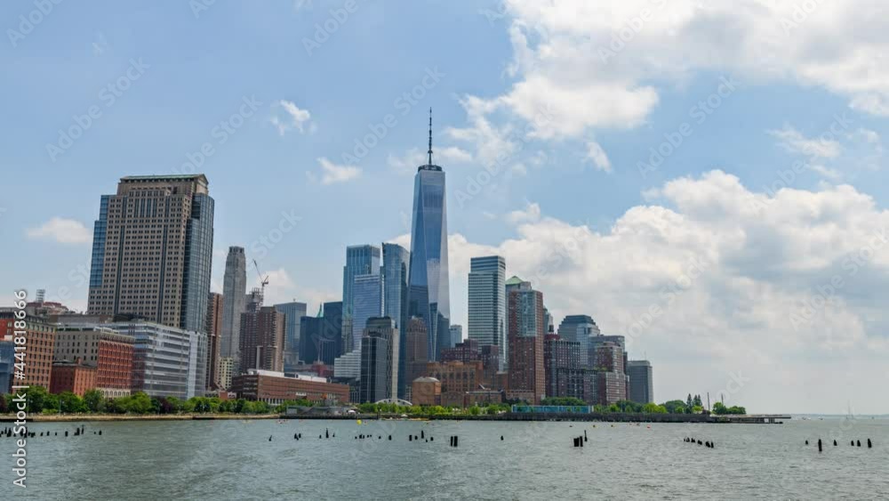 New York City Lower Manhattan Skyline Timelapse from West Side, Hudson River New York City Lower Manhattan Skyline Timelapse from West Side, Hudson River