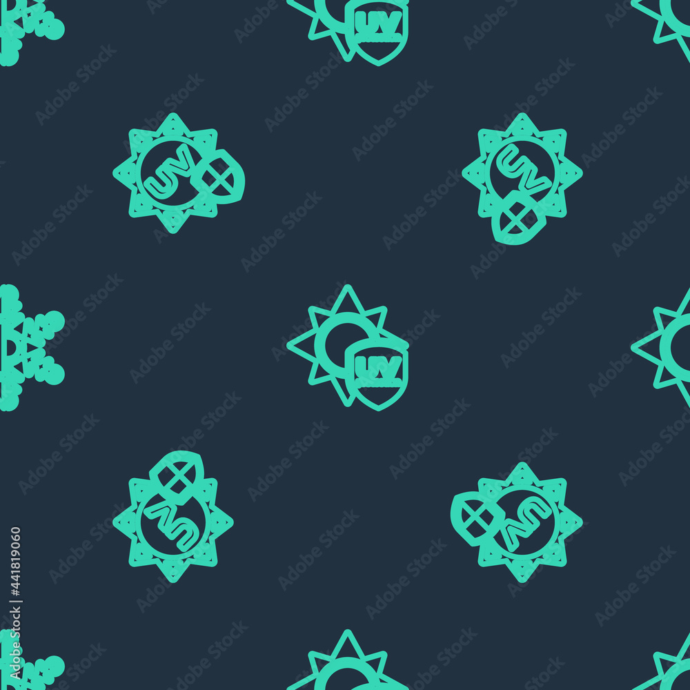 Set line UV protection, and Sun and snowflake on seamless pattern. Vector