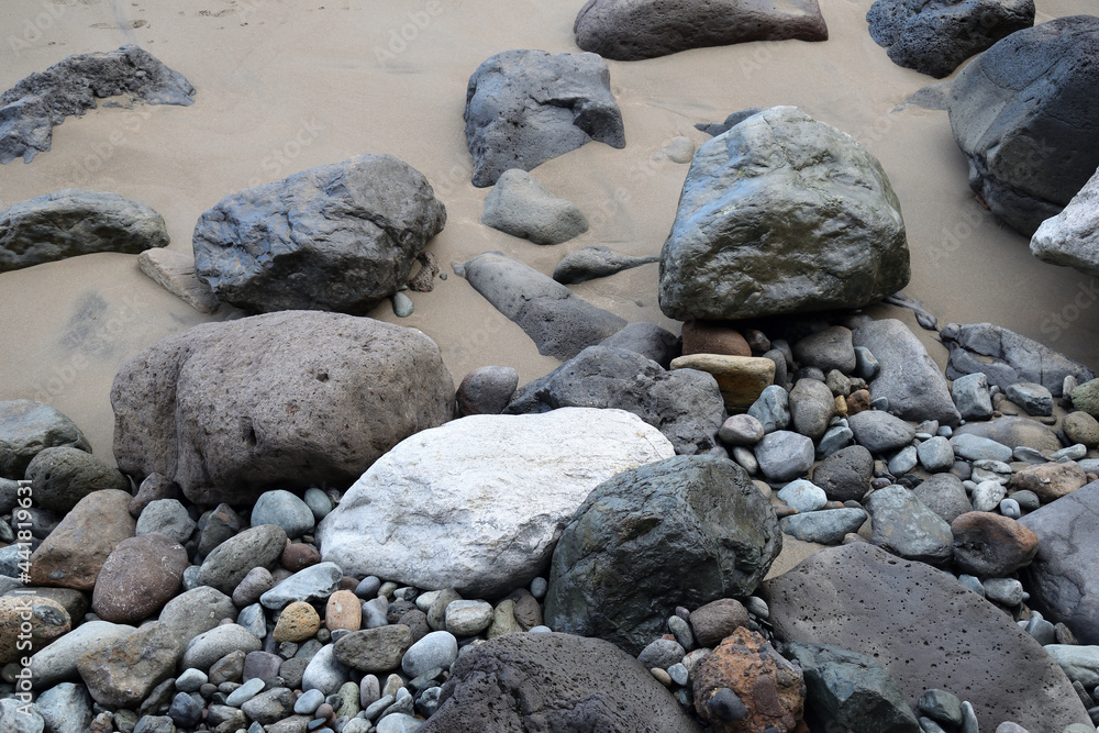 White Stone on Beach with Sand & Rocks 
