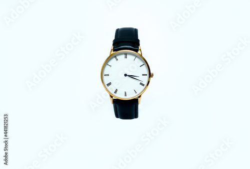 white Dial Leather black Strap Watch