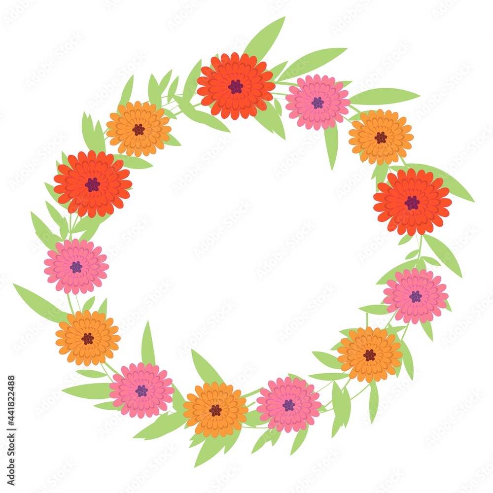 colorful blossoms and leaves round frame isolated on white background, vector frame, great decoration for cosmetic, gardening, healthy lifestyle, ecology or spring themes colorful blossoms and leaves round frame isolated on white background, vector frame, great decoration for cosmetic, gardening, healthy lifestyle, ecology or spring themes