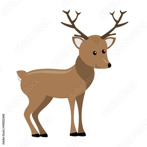 cartoon wapiti deer, flat color vector illustration isolated on white background, cute illustration for children © Karolna