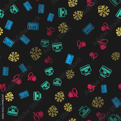 Set line Stay home, Corona virus on location, Negative and Virus cells in lung on seamless pattern. Vector