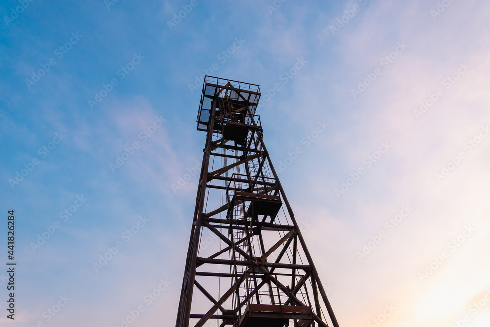 A rig for drilling for oil and water. A rig for drilling for oil and water.