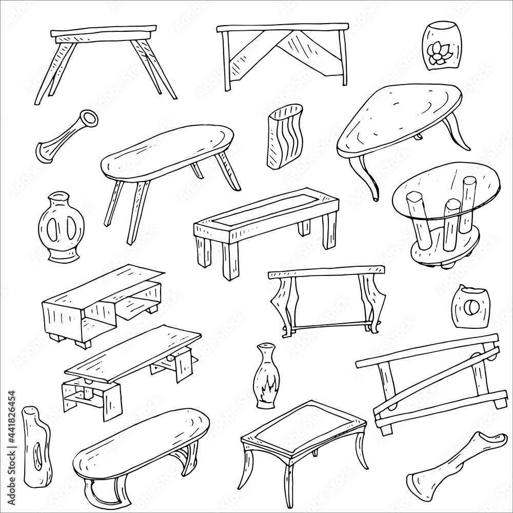 seamless pattern of hand drawn tables and vases illustrations in doodle style seamless pattern of hand drawn tables and vases illustrations in doodle style