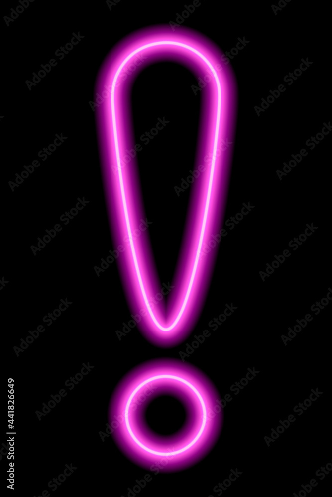 Pink neon exclamation point on a black background Pink neon exclamation point on a black background