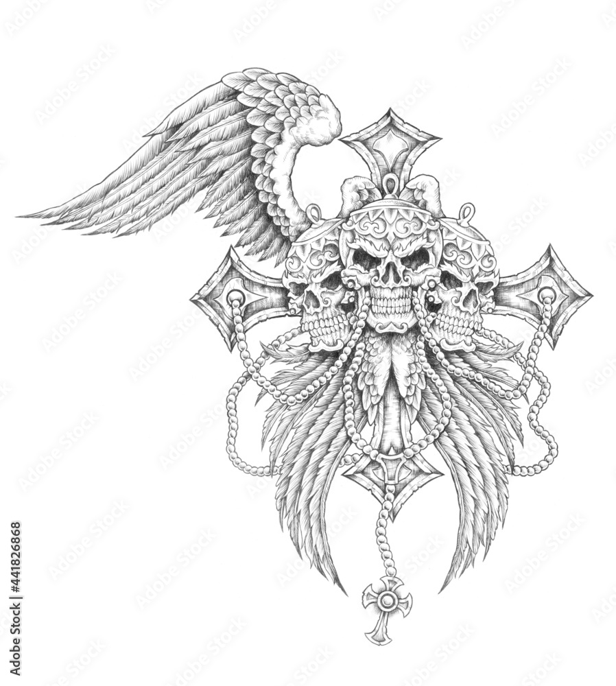 cross with skulls and wings cross with skulls and wings
