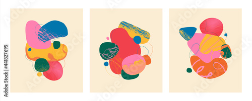 Handdrawn abstract set with colorful shapes, lines and doodle objects. Contemporary art modern trendy vector illustration. Collage. Background design for poster, print, cover, wallpaper, banner.