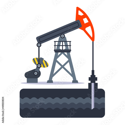 extraction of oil from over the ground using an oil rig. flat vector illustration.