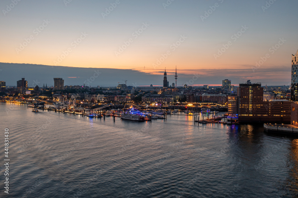 Hamburg, Germany, Panorama of the Harbour at night