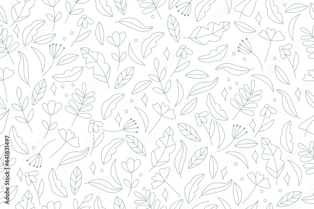 Floral seamless pattern with cute flowers and leaves on white background
