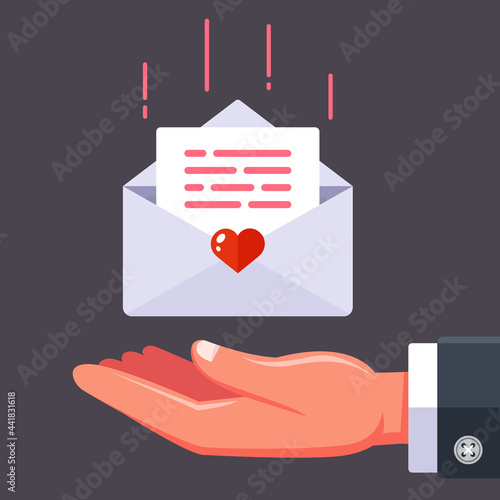 receive a love letter from your beloved. flat vector illustration.
