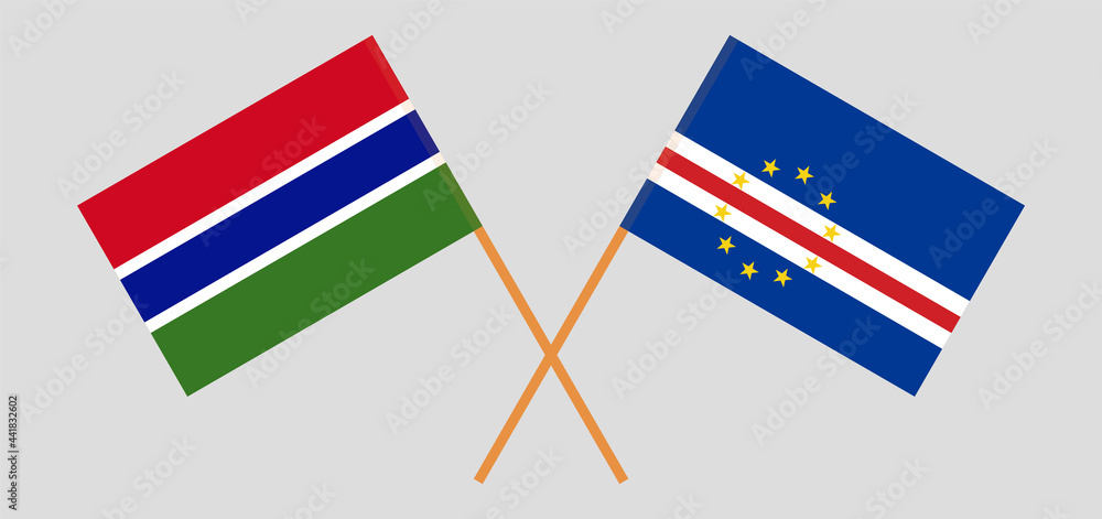 Crossed flags of the Gambia and Cape Verde. Official colors. Correct proportion