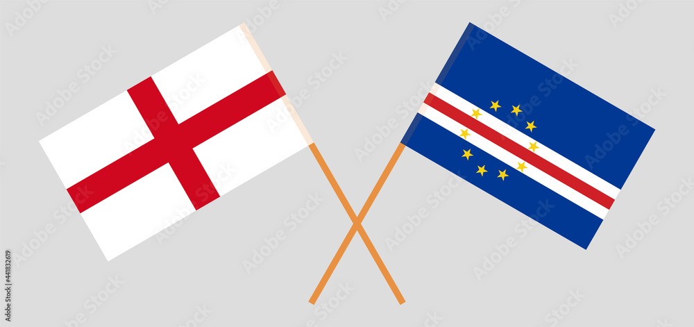 Crossed flags of England and Cape Verde. Official colors. Correct proportion