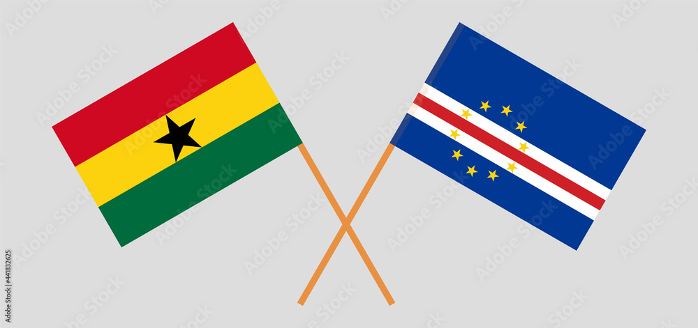 Crossed flags of Ghana and Cape Verde. Official colors. Correct proportion Crossed flags of Ghana and Cape Verde. Official colors. Correct proportion