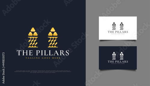 Golden Pillars Logo or Symbol, Suitable for Law Firm, Investment, or Real Estate Logos