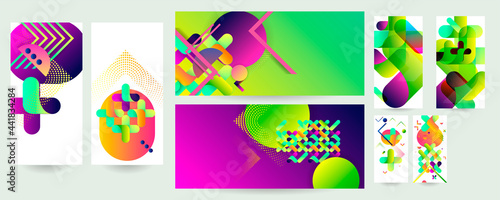 Set geometric colors fluid shapes eps 10. Flowing and liquid abstract gradient background for banner, poster or book. Vector design © Olya Kartavaya