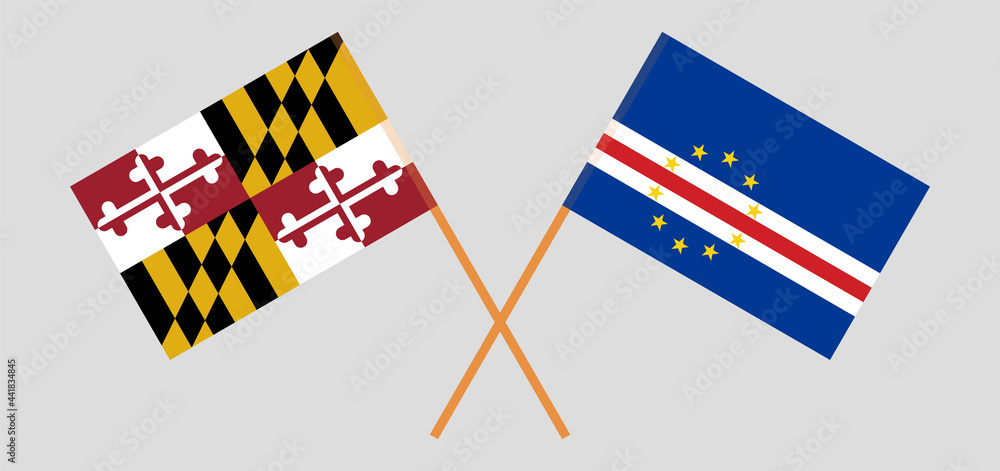 Crossed flags of Cape Verde and the State of Maryland. Official colors. Correct proportion