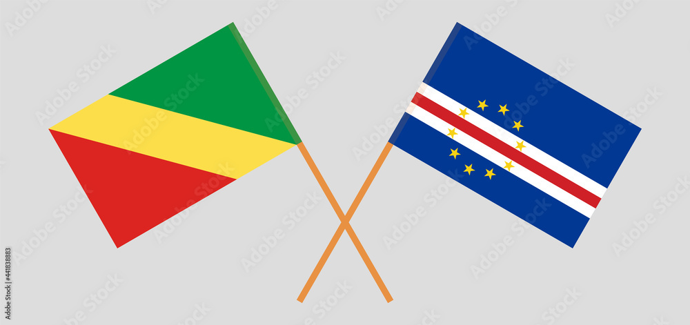 Crossed flags of Republic of the Congo and Cape Verde. Official colors. Correct proportion Crossed flags of Republic of the Congo and Cape Verde. Official colors. Correct proportion