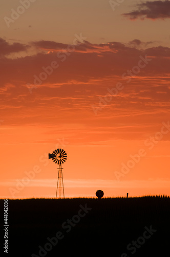 Windmill in countryside at sunset  Pampas  Patagonia Argentina.