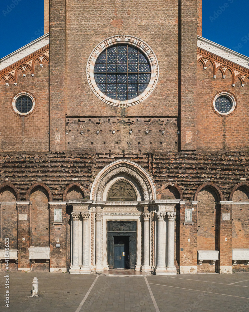 Facade of Basilica of Santi Giovanni e Paolo in Venice, Italy