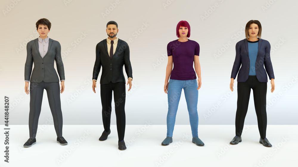 business people working in team man and woman standing 3D illustration business people working in team man and woman standing 3D illustration