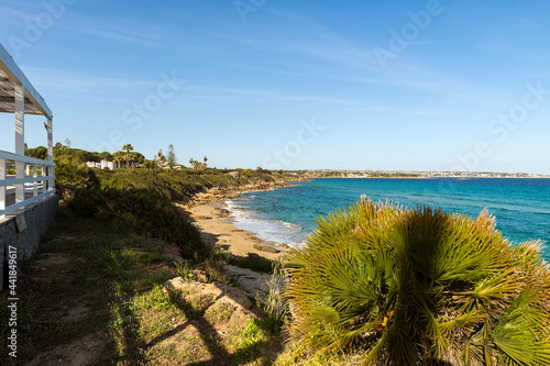 Fototapeta Naklejka Na Ścianę i Meble -  Splendid seascapes of Arenella Beach (Spiaggia di Arenella) in Syracuse City, Sicily, Italy.