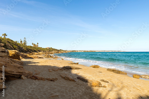 Splendid seascapes of Arenella Beach (Spiaggia di Arenella) in Syracuse City, Sicily, Italy. photo