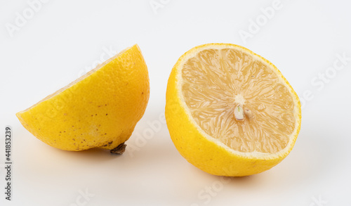 Sliced lemon fruit isolated on white background, Half lemon isolated.