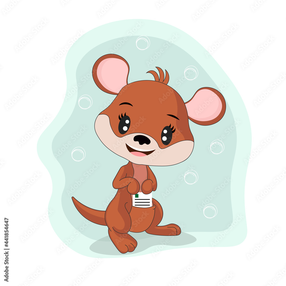 Cartoon kangaroo with documents in a bag. Kangaroo mail delivery