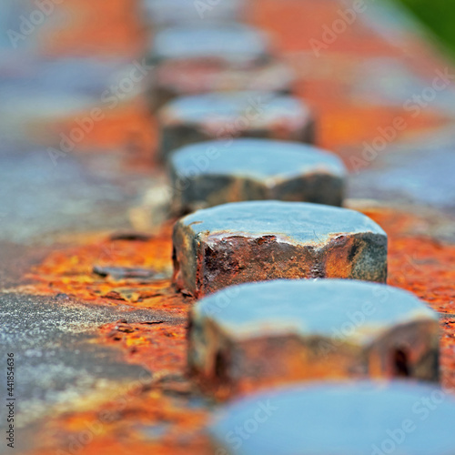 Grunge corrosive rusted bolt from aging bridge