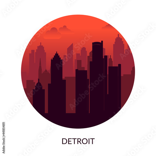 Detroit  USA famous city scape view background.