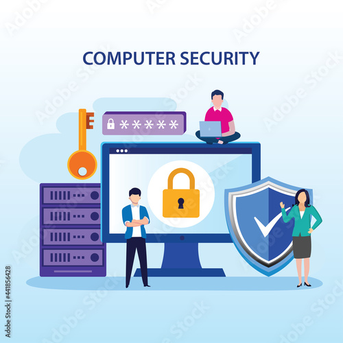 Modern flat design concept of Cyber security with characters check access, protecting data and confidentiality. Flat vector template Style Suitable for Web Landing Page, Background.