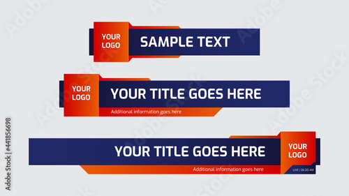Lower third template. Set of TV banners and bars for news and sport channel, streaming and broadcasting. Collection modern lower third for video editing on transparent background. Vector illustration.