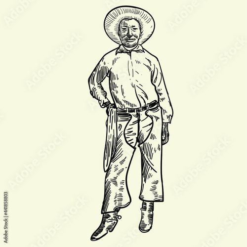 Vintage hand drawn stand up cowboy