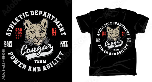 Cougar team typography with cougar head t-shirt design