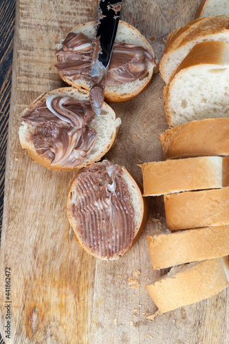 natural cocoa chocolate paste during Breakfast with baguette