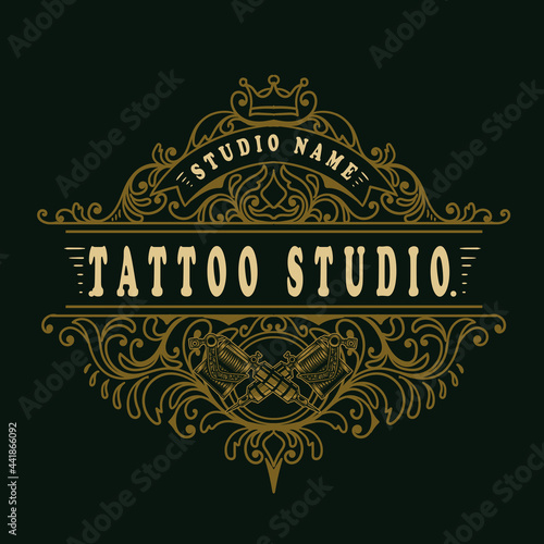 Vintage Tattoo studio logo floral ornament style
