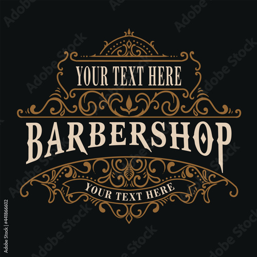 Vintage Barbershop logo with floral ornament style