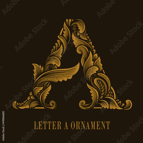 Fototapeta Naklejka Na Ścianę i Meble -  Letter A logo vintage ornament style