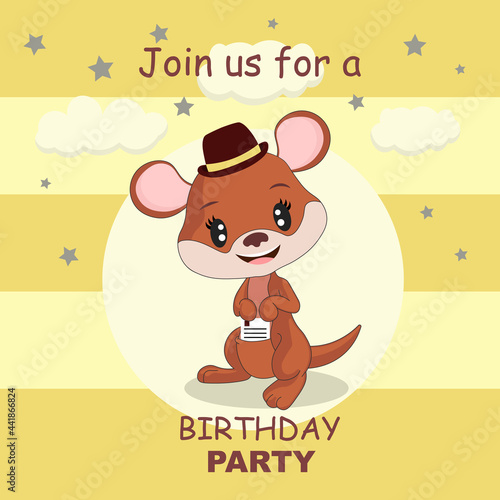 Birthday invitation with little kangaroo. Child s birthday invitation.