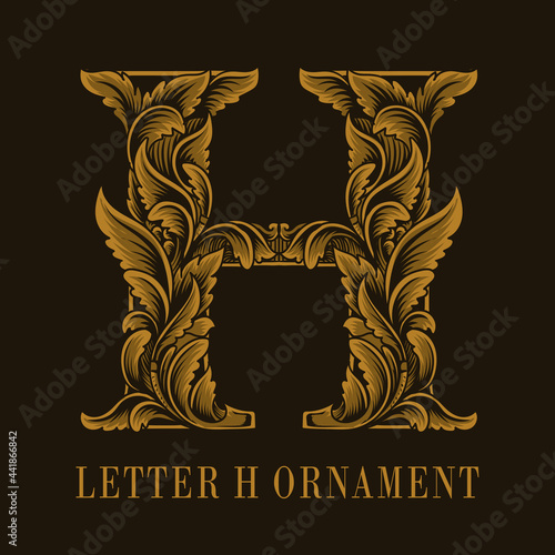 Letter H logo vintage ornament style