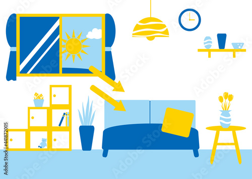 日差しが差し込む部屋のイラスト