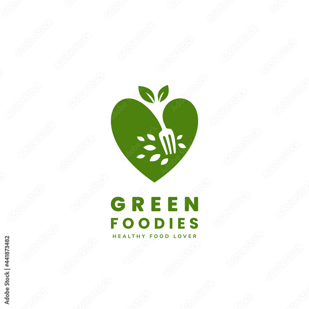 Healthy green vegan food lover logo, vegetarian foodie logo icon Healthy green vegan food lover logo, vegetarian foodie logo icon