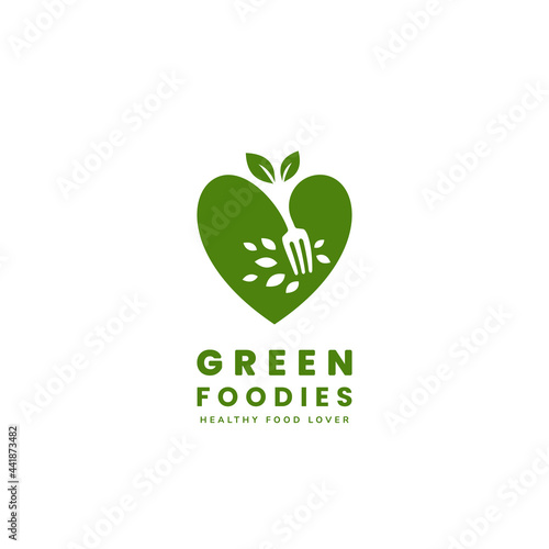 Healthy green vegan food lover logo, vegetarian foodie logo icon
